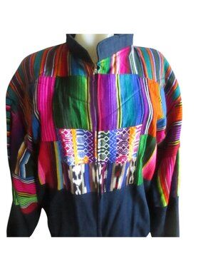 Vintage Guatemala Full Zip Quetzal Women's Jacket XL hand Woven 1990's Hippie xl
